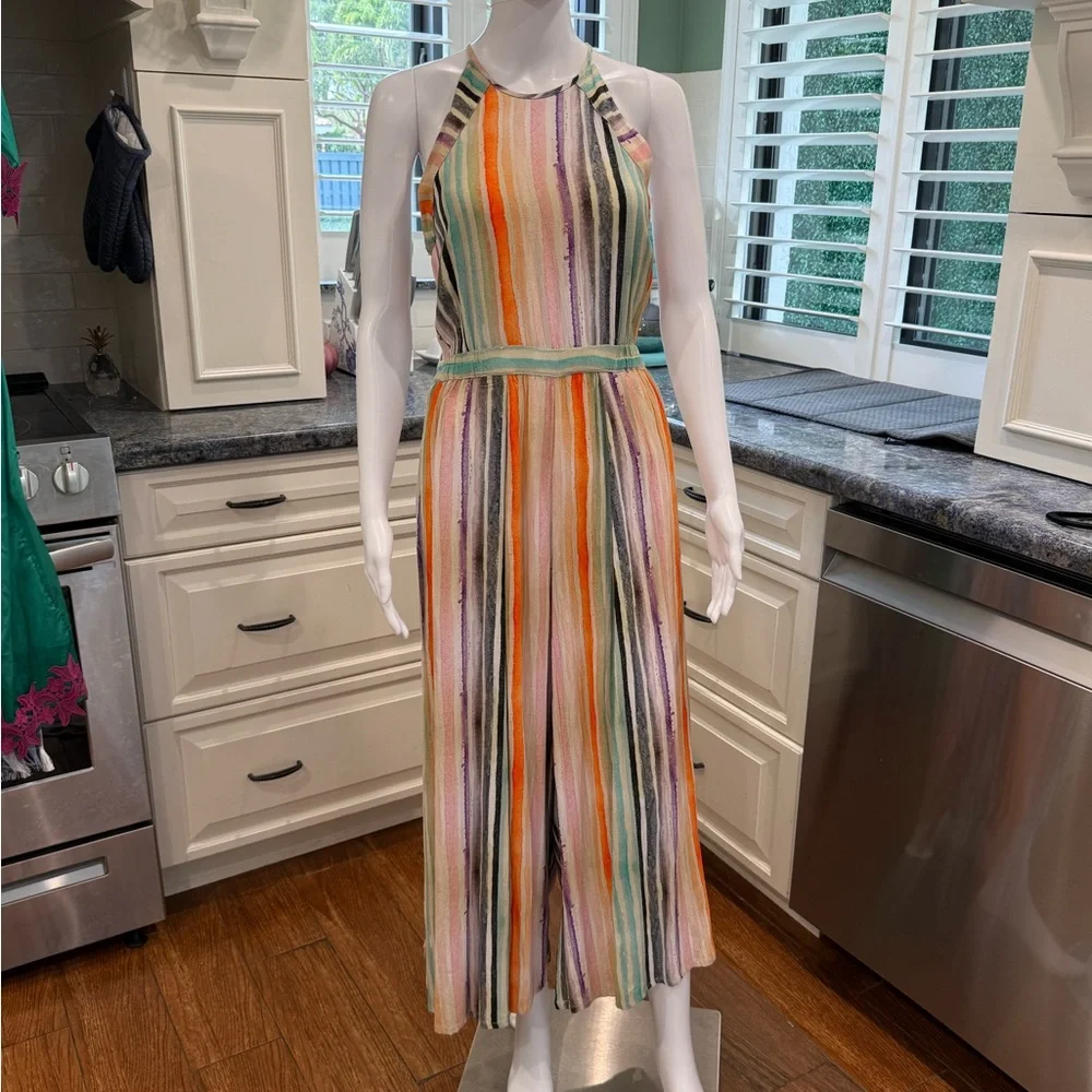 Blank NYC Striped Multicolor Halter Summer Jumpsuit Small - Picture 3 of 11